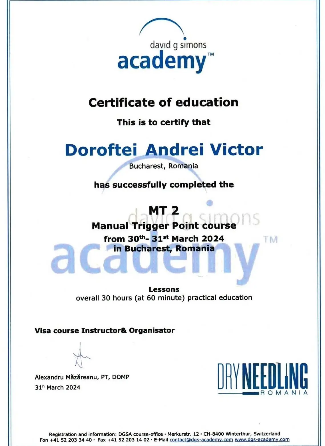 Certificare în terapii manuale