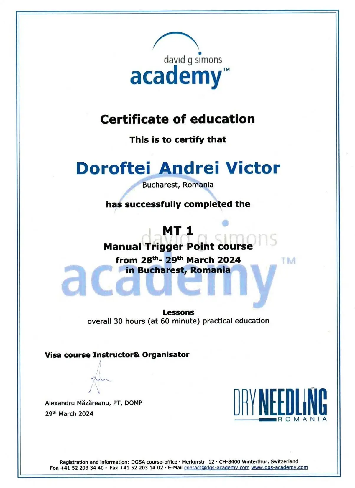 Certificare Dry Needling